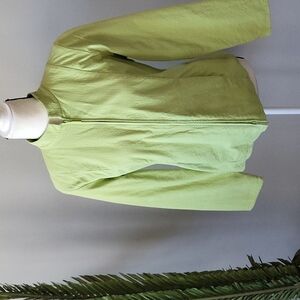 Eileen Fisher spring green straight collar full zip long sleeve lined jacket